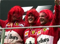 All donned red wigs for the Ferrari champions